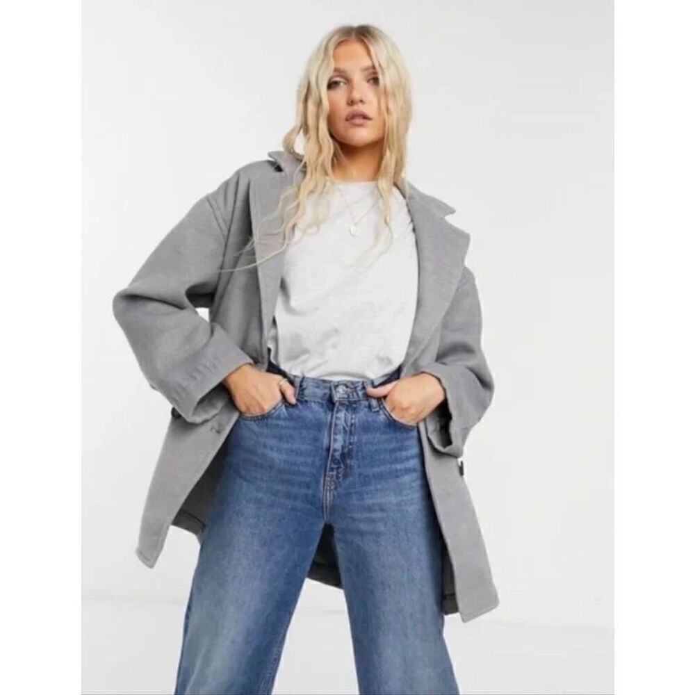 FREE PEOPLE Gray Double Breasted Hannah Slouchy Blazer Coat